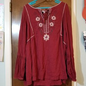 Floral embroidered red blouse